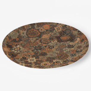 Dark Boho Terracotta Sage Botanical Pattern Paper Plates