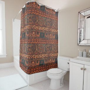 Dark Boho Terracotta Sage Botanical Pattern Shower Curtain