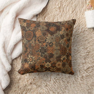 Dark Boho Terracotta Sage Botanical Pattern Throw Pillow