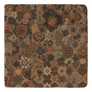 Dark Boho Terracotta Sage Botanical Pattern Trivet