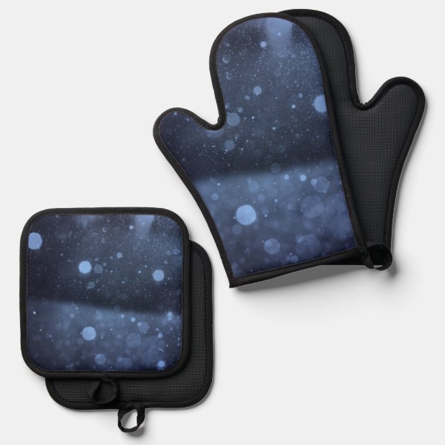 Dark Bokeh Background Oven Mitt & Pot Holder Set (Front/Back)