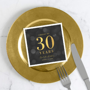 Dark Bokeh Faux Gold Cheers to 30 Years Birthday Napkins
