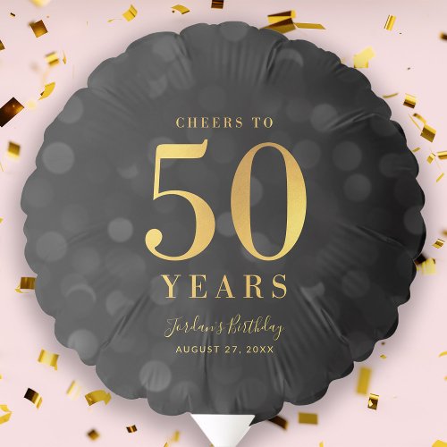 Dark Bokeh Faux Gold Cheers to 50 Years Birthday Balloon