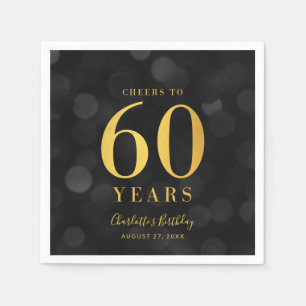 Dark Bokeh Faux Gold Cheers to 60 Years Birthday Napkins