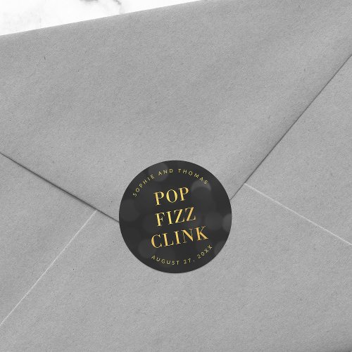 Dark Bokeh Faux Gold Pop Fizz Clink Classic Round Sticker