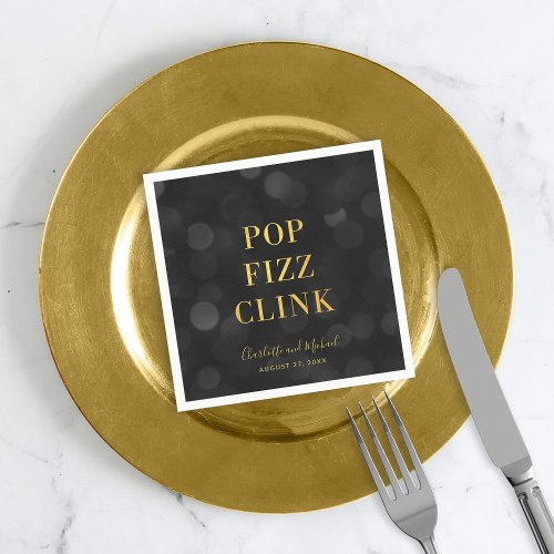 Dark Bokeh Faux Gold Pop Fizz Clink Napkins