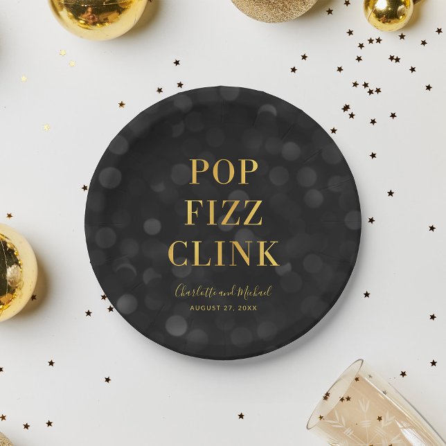 Dark Bokeh Faux Gold Pop Fizz Clink Paper Plates (Creator Uploaded)