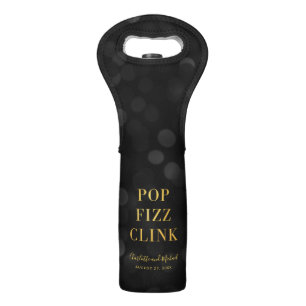 Dark Bokeh Faux Gold Pop Fizz Clink Wine Bag