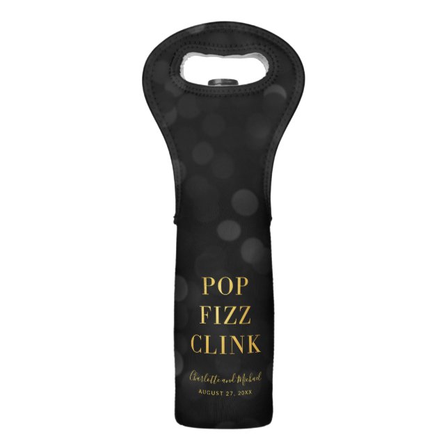 Dark Bokeh Faux Gold Pop Fizz Clink Wine Bag (Front)
