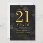 Dark Bokeh Gold Cheers To 21 Years Birthday Party Invitation | Zazzle