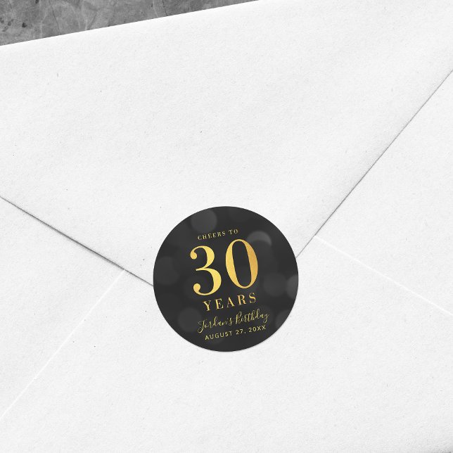 Dark Bokeh Gold Cheers to 30 Years Birthday Classic Round Sticker (Creator Uploaded)