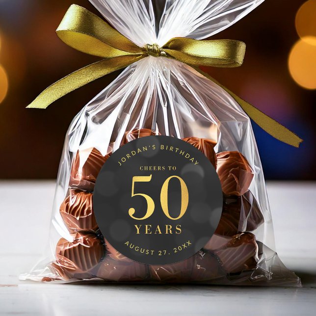 Dark Bokeh Gold Cheers to 50 Years Birthday Classic Round Sticker (Creator Uploaded)