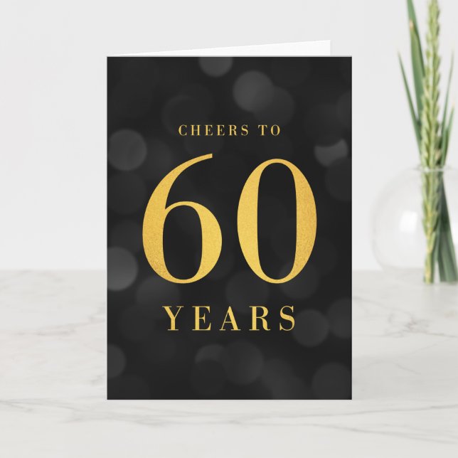 Dark Bokeh Gold Cheers to 60 Years Birthday Card (Front)