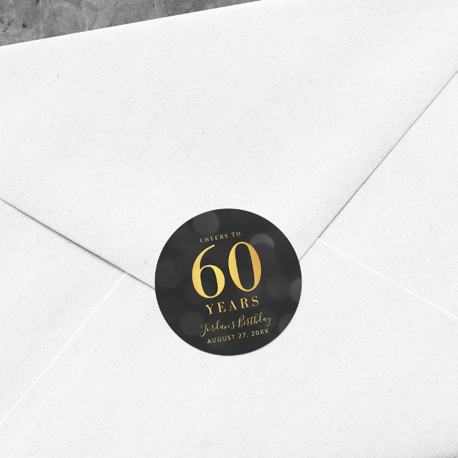 Dark Bokeh Gold Cheers to 60 Years Birthday Classic Round Sticker (Creator Uploaded)