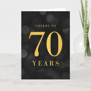 Dark Bokeh Gold Cheers to 70 Years Birthday Card