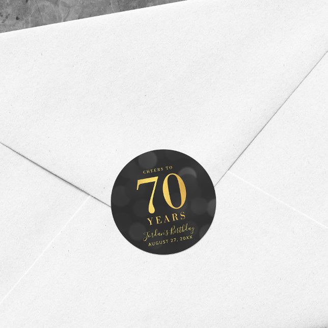 Dark Bokeh Gold Cheers to 70 Years Birthday Classic Round Sticker (Creator Uploaded)