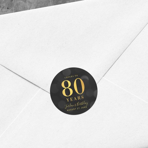 Dark Bokeh Gold Cheers to 80 Years Birthday Classic Round Sticker