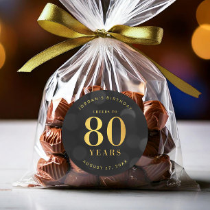 Dark Bokeh Gold Cheers to 80 Years Birthday Classic Round Sticker