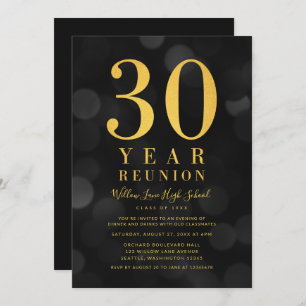 Dark Bokeh Lights 30 Year Class Reunion Invitation