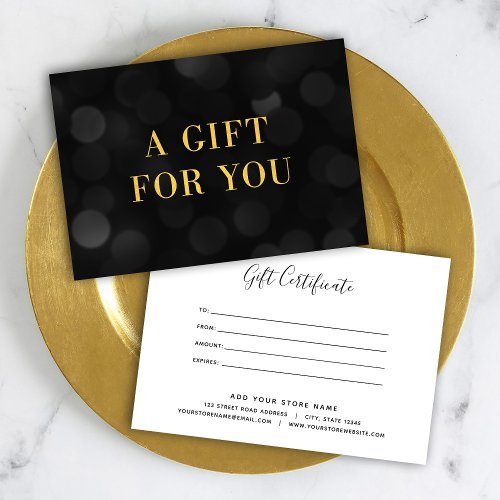 Dark Bokeh Lights Faux Gold Gift Certificate