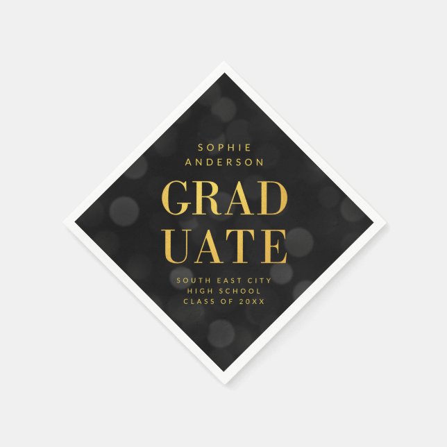 Dark Bokeh Lights Faux Gold Graduate Napkins (Corner)