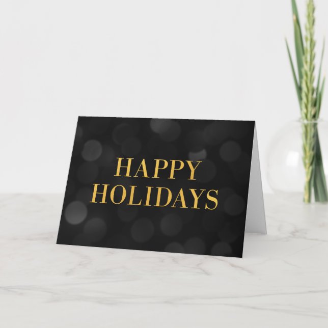 Dark Bokeh Lights Faux Gold Happy Holidays Holiday Card (Front)
