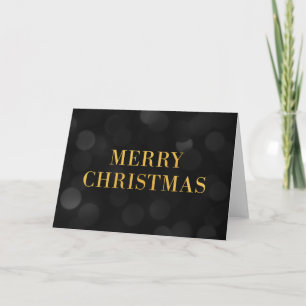 Dark Bokeh Lights Faux Gold Merry Christmas Holiday Card