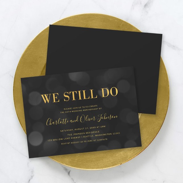 Dark Bokeh Lights Faux Gold Wedding Anniversary Invitation (Creator Uploaded)