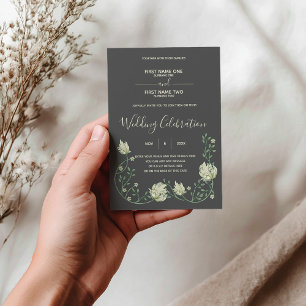 Dark botanical Art nouveau wedding invitation