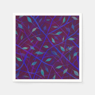 Dark Botanical Burgundy Jewel Foliage Monogram Napkins