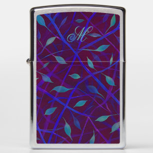 Dark Botanical Burgundy Jewel Foliage Monogram Zippo Lighter