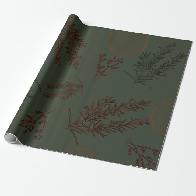 Dark Botanical Christmas  Wrapping Paper (Unrolled)