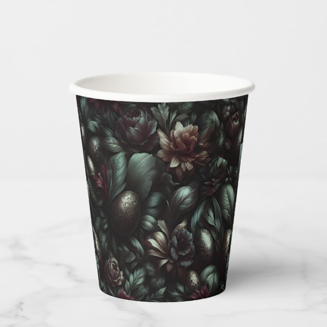 Dark Botanical Easter Paper Cups – Moody (Front)