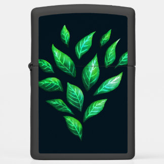Dark Botanical Green Leaves Abstract Ink Pattern Zippo Lighter
