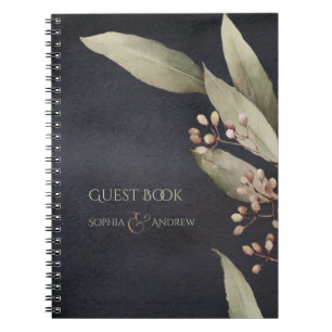 Dark botanical greenery vintage rustic wedding notebook