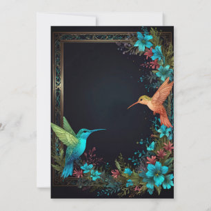 Dark Botanical Hummingbird Theme Invitation