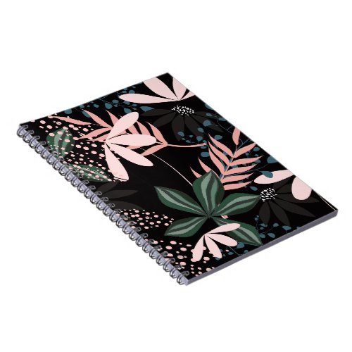 Dark Botanical Leaves Pattern | Tropical Floral Fo Notebook