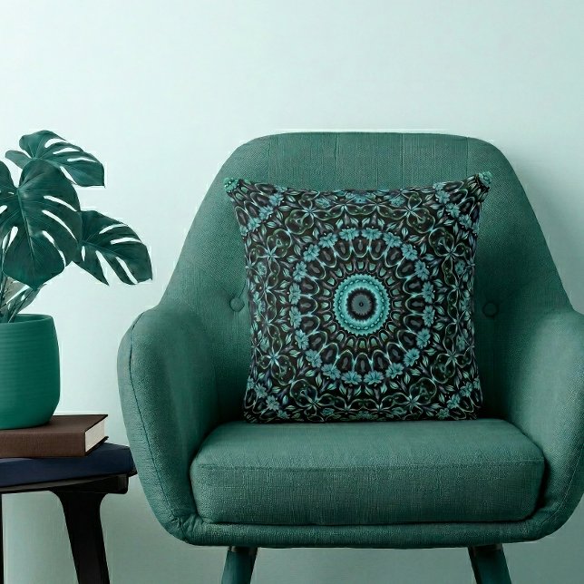 Dark Botanical Noir Mandala Throw Pillow (Creator Uploaded)