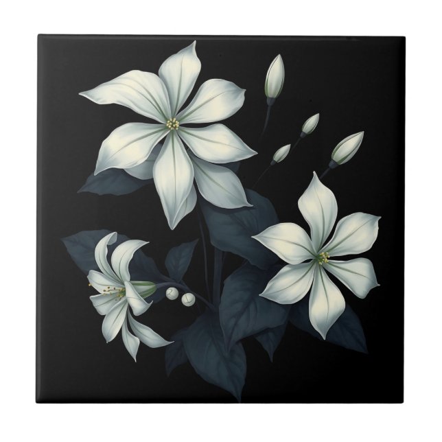 Dark Botanical of Night Blooming Jasmine  Ceramic Tile (Front)