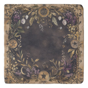 Dark Botanical Pentagram Crystal Trivet