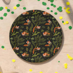 Dark Botanical Red Panda Wild One Birthday Paper Plates