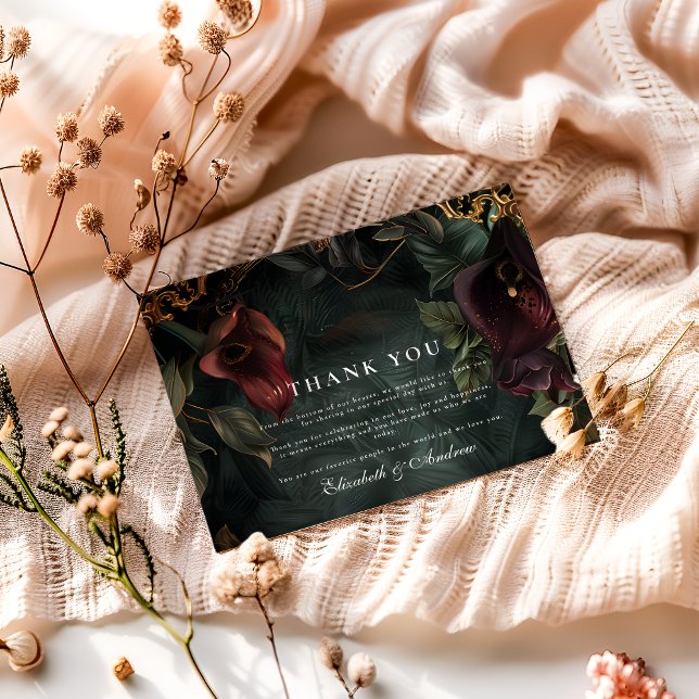 Dark Botanical Wedding Aesthetic Thank You Card (Creator Uploaded)