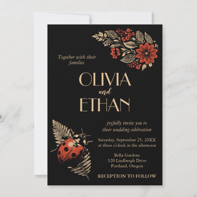 Dark Botanical Wedding Invitation – Wabi Sabi (Front)