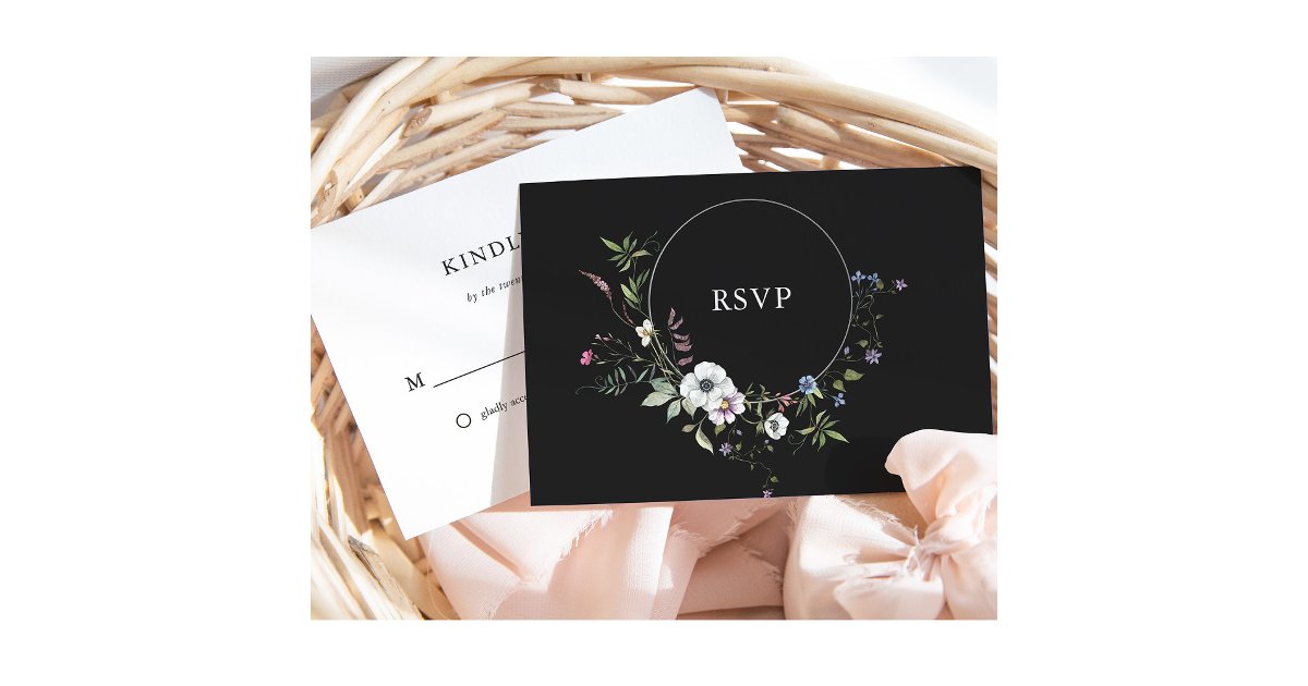 Dark Botanical Wildflowers | Elegant Wedding RSVP Card | Zazzle