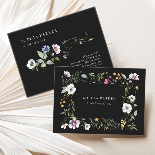 Dark Botanical Wildflowers  Girly and Elegant Business Card