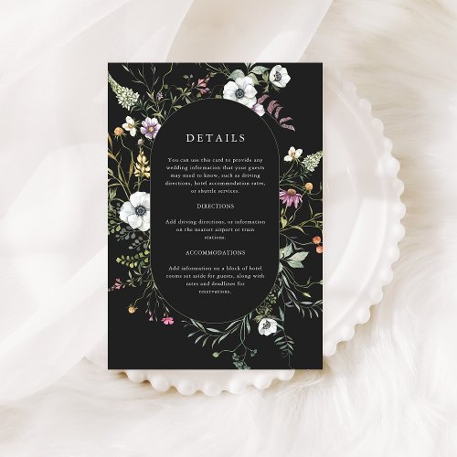 Dark Botanical Wildflowers  Wedding Details Enclosure Card