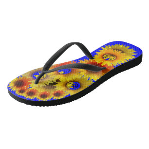Dark Bright Blue Unisex Sunflower Flip Flops