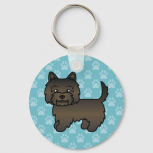 Dark Brindle Cairn Terrier Cartoon Dog Drawing Keychain
