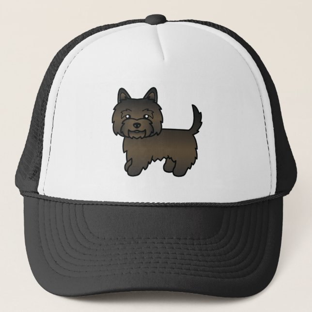 Dark Brindle Cairn Terrier Cartoon Dog Drawing Trucker Hat (Front)