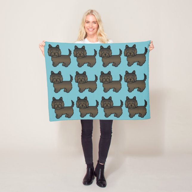 Dark Brindle Cairn Terrier Cartoon Dog Fleece Blanket (In Situ)